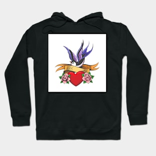 Swallow with Heart and Roses Hoodie